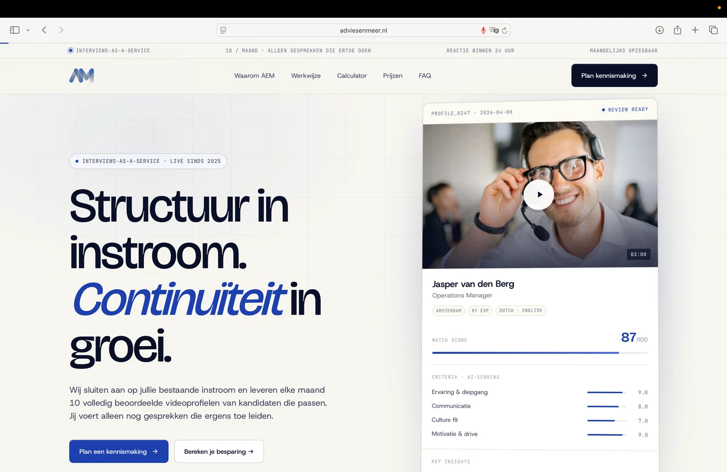 Website die Elev8Studio bouwde voor Advies & Meer