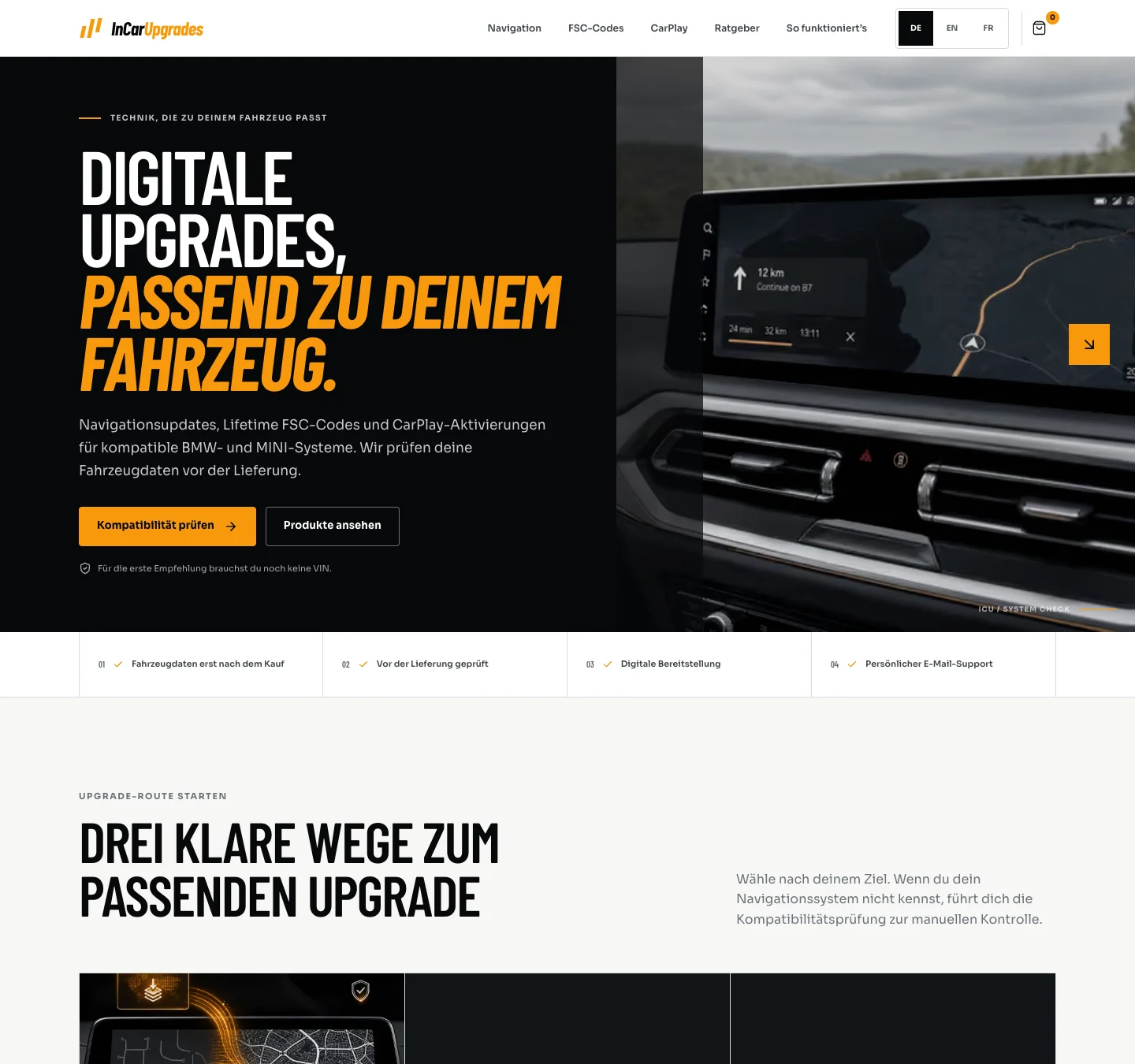 Website die Elev8Studio bouwde voor InCar Upgrades
