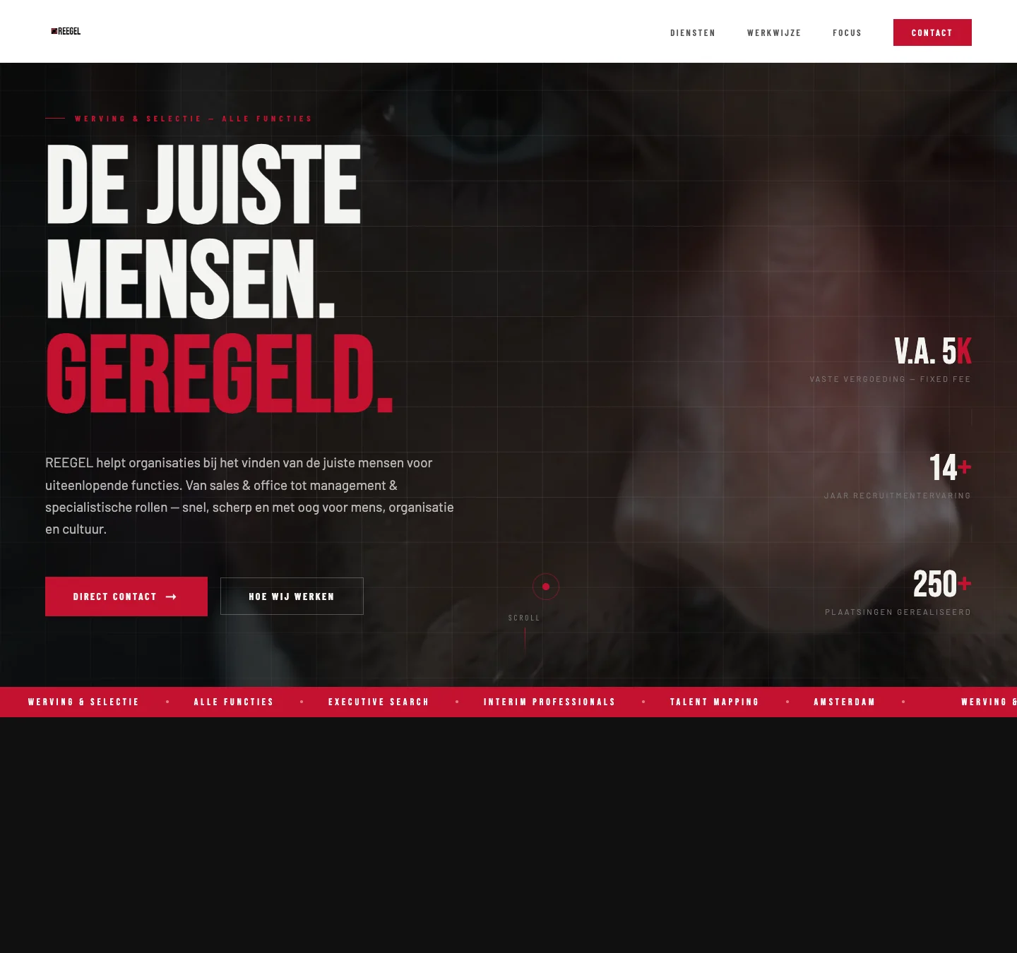 Desktopweergave van de website van REEGEL