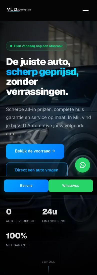 Mobiele weergave van de website van VLD Automotive